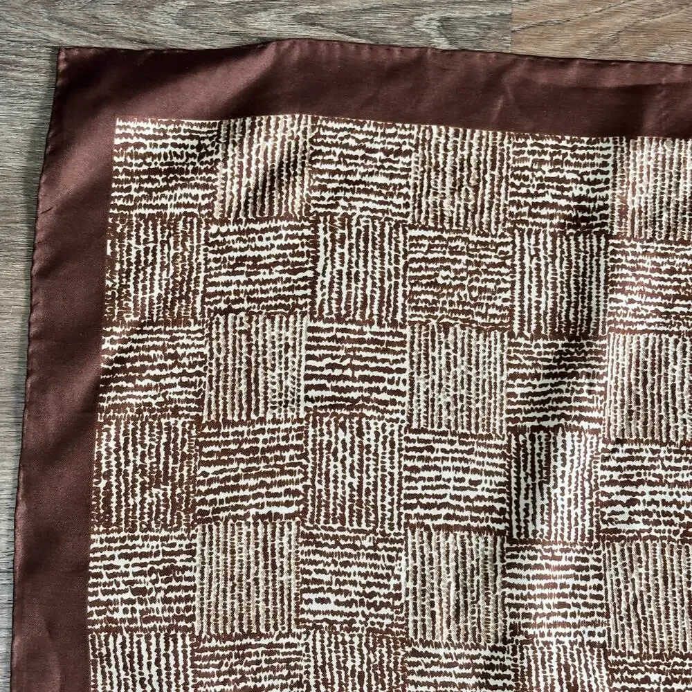 Vintage Bill Blass Silk Scarf Brown White Check Pattern 28” Square Designer